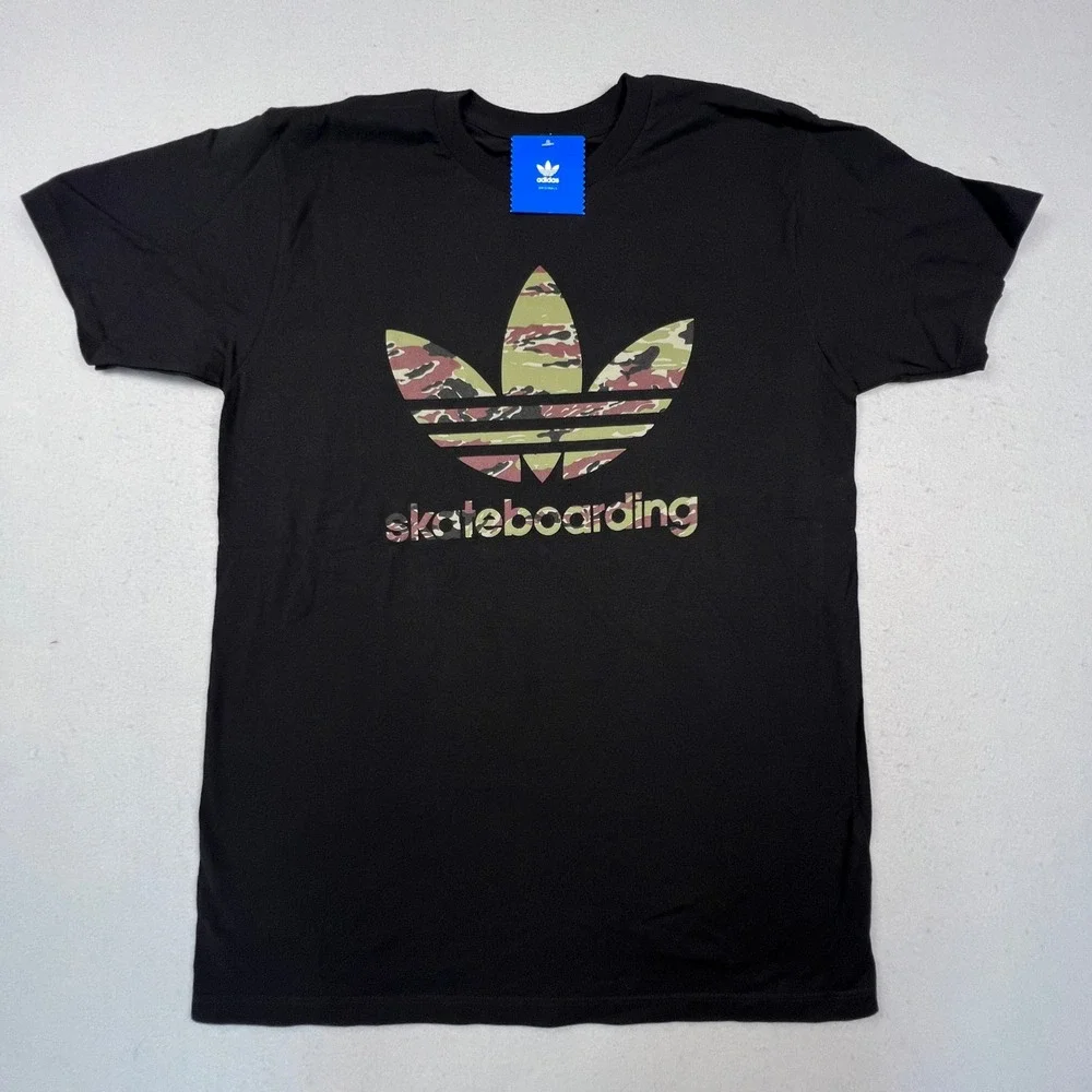 Adidas Skateboarding T-Shirt Mens M Black Camo Trefoil Logo Tee Street Sporty